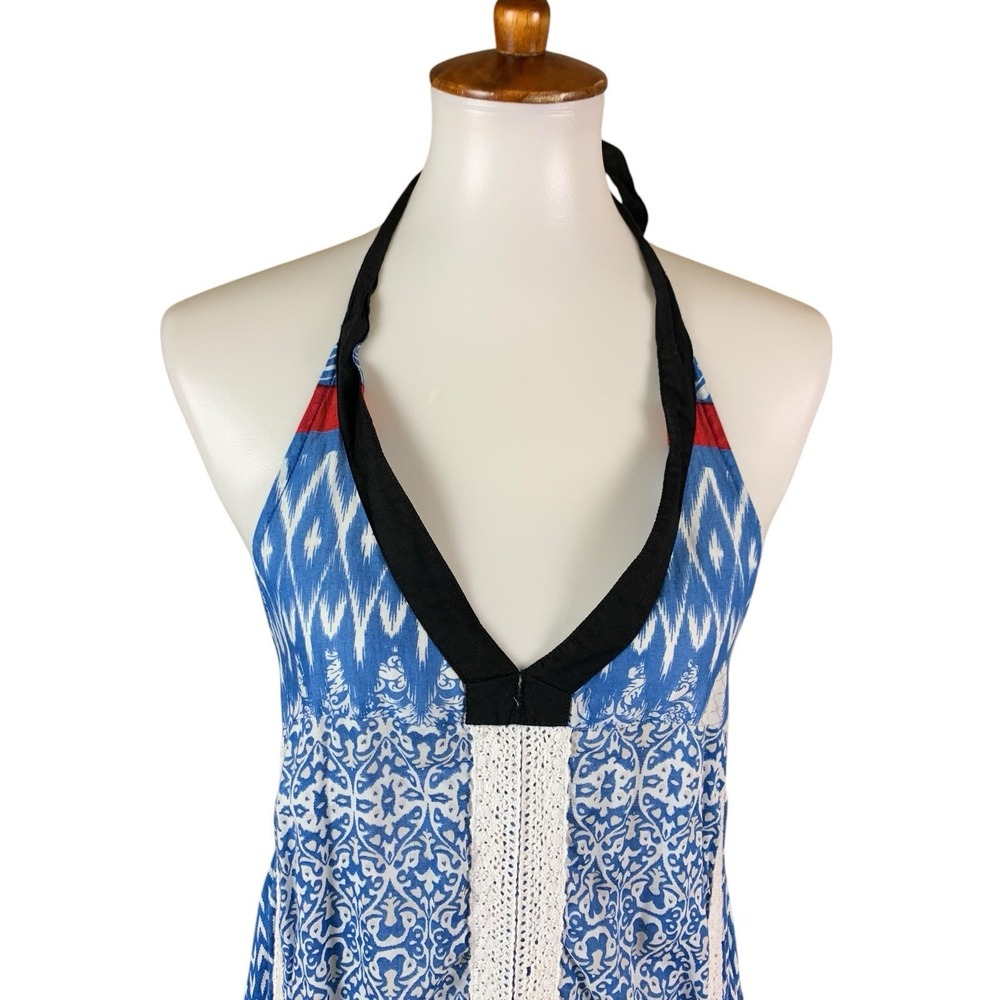 Khaadi Khaas Boho Halter Maxi Dress Blue Patchwork 100% Cotton Small - Picture 2 of 6